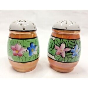 Japanese Vintage Unbranded Lusterware Hand Painted Floral Salt and Pepper Shaker